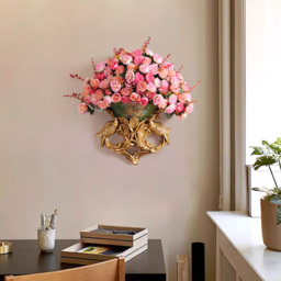 European Style Luxury Wall Hanging Carved Gold Artificial Flowers in Vase - thumbnail 3