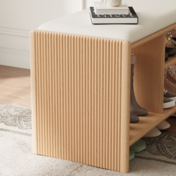 Modern Leather Upholstered Entryway Bench in Natural Wood Shoe Storage (1200mm Wide) - thumbnail 6