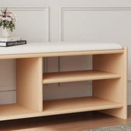 Modern Leather Upholstered Entryway Bench in Natural Wood Shoe Storage (1200mm Wide) - thumbnail 5