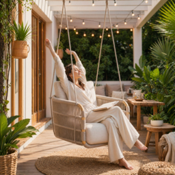 Costra Aluminum and Handwoven Rope Garden Hanging Swing Chair Single Seater - thumbnail 5