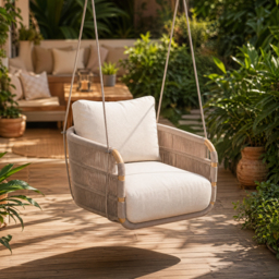 Costra Aluminum and Handwoven Rope Garden Hanging Swing Chair Single Seater - thumbnail 1