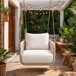 Costra Aluminum and Handwoven Rope Garden Hanging Swing Chair Single Seater - thumbnail 2