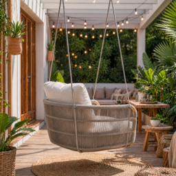Costra Aluminum and Handwoven Rope Garden Hanging Swing Chair Single Seater - thumbnail 3