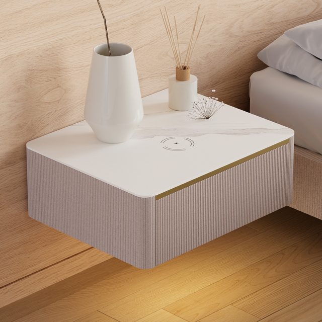 Modern Floating Corduroy Smart Bedside Table Bedside Table with Light - image 1