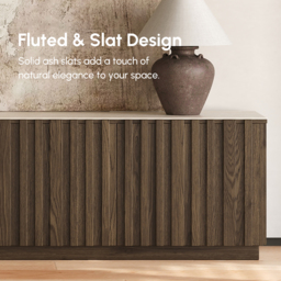 Aura 210 cm Ash Wood Fluted Smoked Brown TV Stand with Sintered Stone Top - thumbnail 6