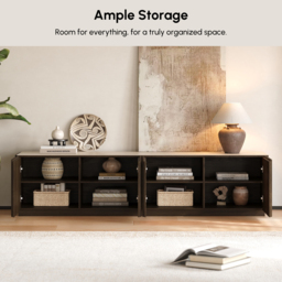 Aura 210 cm Ash Wood Fluted Smoked Brown TV Stand with Sintered Stone Top - thumbnail 7