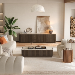 Aura 210 cm Ash Wood Fluted Smoked Brown TV Stand with Sintered Stone Top - thumbnail 5