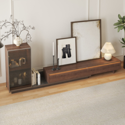 Fero Walnut & Gray Extendable TV Stand with Bookshelves & Light(250 - 390 cm) - thumbnail 3