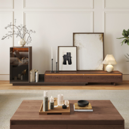 Fero Walnut & Gray Extendable TV Stand with Bookshelves & Light(250 - 390 cm) - thumbnail 4