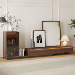 Fero Walnut & Gray Extendable TV Stand with Bookshelves & Light(250 - 390 cm) - thumbnail 2