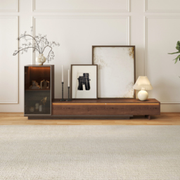 Fero Walnut & Gray Extendable TV Stand with Bookshelves & Light(250 - 390 cm) - thumbnail 6