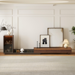 Fero Walnut & Gray Extendable TV Stand with Bookshelves & Light(250 - 390 cm)