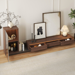 Fero Walnut & Gray Extendable TV Stand with Bookshelves & Light(250 - 390 cm) - thumbnail 5