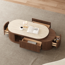 Velar 120 - 170 cm Extendable Sintered Stone Top Coffee Table with Storage - thumbnail 2