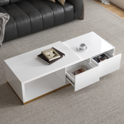 Mordel Extendable Up to 180 cm Rectangle Glossy White Coffee Table with 2 Drawers - thumbnail 8