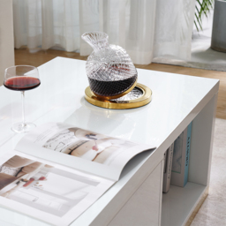Mordel Extendable Up to 180 cm Rectangle Glossy White Coffee Table with 2 Drawers - thumbnail 4