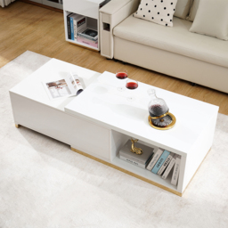 Mordel Extendable Up to 180 cm Rectangle Glossy White Coffee Table with 2 Drawers - thumbnail 3