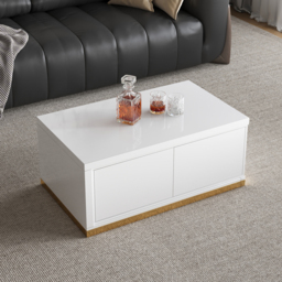 Mordel Extendable Up to 180 cm Rectangle Glossy White Coffee Table with 2 Drawers - thumbnail 7