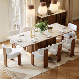 Aura 214 cm Faux Travertine Rectangular Dining Table with Sintered Stone Top, Seats 8 - thumbnail 2