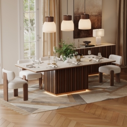 Aura 214 cm Faux Travertine Rectangular Dining Table with Sintered Stone Top, Seats 8