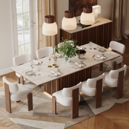 Aura 214 cm Faux Travertine Rectangular Dining Table with Sintered Stone Top, Seats 8 - thumbnail 2