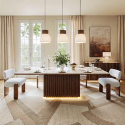 Aura 214 cm Faux Travertine Rectangular Dining Table with Sintered Stone Top, Seats 8 - thumbnail 3