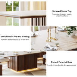 Aura 214 cm Faux Travertine Rectangular Dining Table with Sintered Stone Top, Seats 8 - thumbnail 6