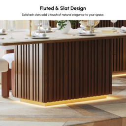 Aura 214 cm Faux Travertine Rectangular Dining Table with Sintered Stone Top, Seats 8 - thumbnail 7