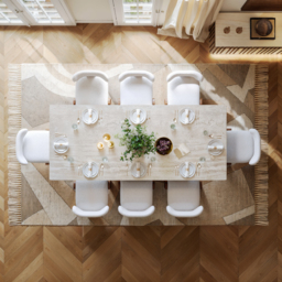 Aura 214 cm Faux Travertine Rectangular Dining Table with Sintered Stone Top, Seats 8 - thumbnail 4