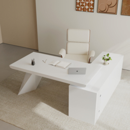 Modern White L-Shape Executive Left Hand Desk & Office Chair Set  (1800mm) - thumbnail 1
