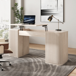 "Modern Wash White Standing Computer Desk with 2 Doors and Storage Office Desk (59.8"" )" - thumbnail 1