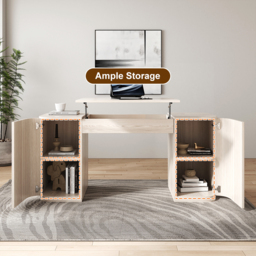 "Modern Wash White Standing Computer Desk with 2 Doors and Storage Office Desk (59.8"" )" - thumbnail 7