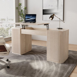 "Modern Wash White Standing Computer Desk with 2 Doors and Storage Office Desk (59.8"" )"