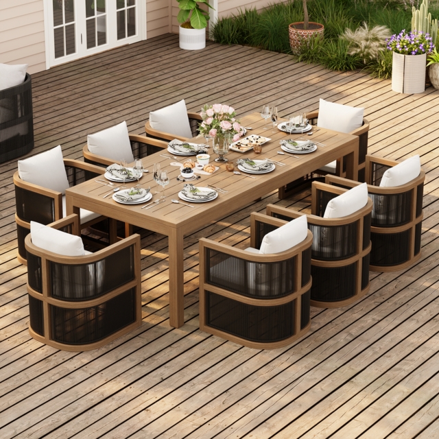 9-Piece Outdoor Rope Weave Dining Set with 8 Chairs - image 1