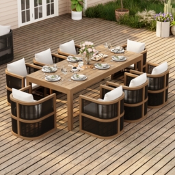 9-Piece Outdoor Rope Weave Dining Set with 8 Chairs - thumbnail 1