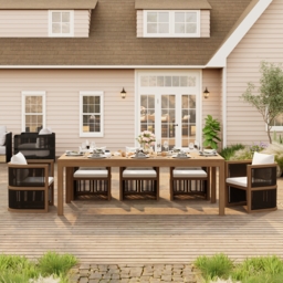 9-Piece Outdoor Rope Weave Dining Set with 8 Chairs - thumbnail 3