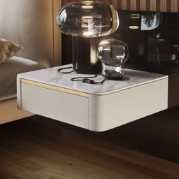 Modern White Floating Bedside Table 1 Drawer Bedside Table with Sintered Stone Top - thumbnail 2