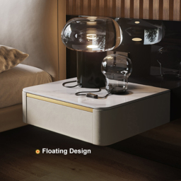 Modern White Floating Bedside Table 1 Drawer Bedside Table with Sintered Stone Top - thumbnail 8
