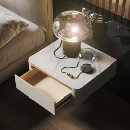 Modern White Floating Bedside Table 1 Drawer Bedside Table with Sintered Stone Top - thumbnail 5