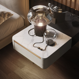 Modern White Floating Bedside Table 1 Drawer Bedside Table with Sintered Stone Top - thumbnail 4