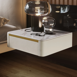 Modern White Floating Bedside Table 1 Drawer Bedside Table with Sintered Stone Top - thumbnail 1