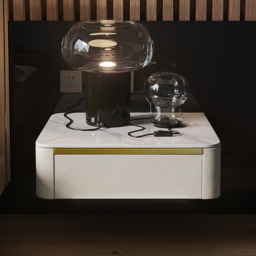 Modern White Floating Bedside Table 1 Drawer Bedside Table with Sintered Stone Top - thumbnail 3