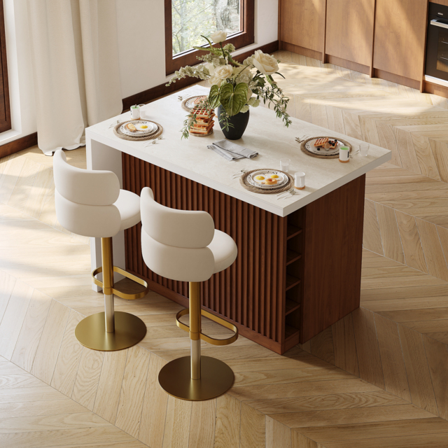 Modern 127 cm Matte Sintered Stone Kitchen Island with Storage, Walnut - image 1