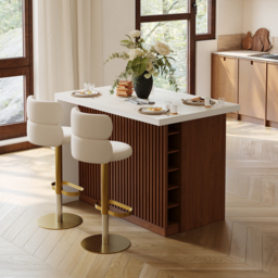 Modern 127 cm Matte Sintered Stone Kitchen Island with Storage, Walnut - thumbnail 2