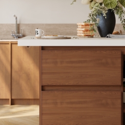 Modern 127 cm Matte Sintered Stone Kitchen Island with Storage, Walnut - thumbnail 7