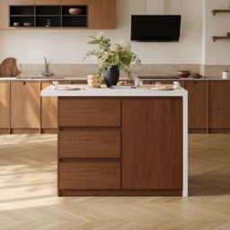Modern 127 cm Matte Sintered Stone Kitchen Island with Storage, Walnut - thumbnail 5