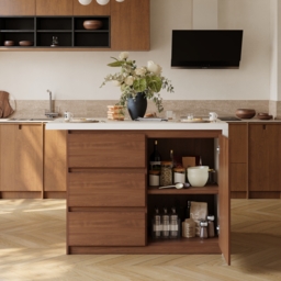 Modern 127 cm Matte Sintered Stone Kitchen Island with Storage, Walnut - thumbnail 4
