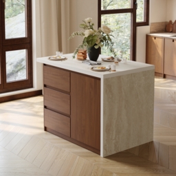 Modern 127 cm Matte Sintered Stone Kitchen Island with Storage, Walnut - thumbnail 6