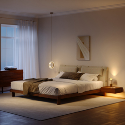 Queen Size Bedroom Set Wood Bed Frame with Floating Smart Nightstands with Light & Pillow Headboard - thumbnail 6