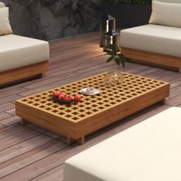 Grida 991 mm Propane Gas Fire Pit Table With Glass & Teak Modular Outdoor Sectional Sofa Set - thumbnail 5